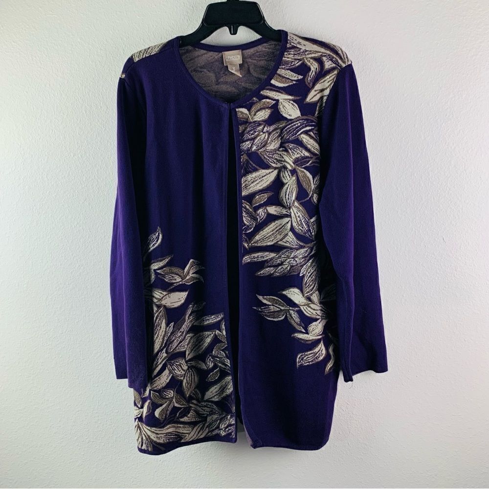 Chicos Purple Floral Long Line Cardigan Sweater